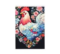 Bandiere di pollo a forma di cuore con fiori per esterni, 0,6 x 0,9 m, stampa verticale su entrambi i lati, bandiere da giardino, bandiere per esterni, striscione per vacanze con occhielli, bandiera