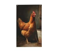Bandiere di pollo vecchio secchio e recinzione in legno per casa da cortile, 0,9 x 1,5 m, striscione di auguri con occhielli per interni ed esterni, decorazioni per la casa