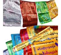 Bandiere di preghiera Tibet 3,5 M 10 bandiere (ciascuna 34x35 cm) Modello tradizionale in legno stampa seta abbronzante catena stendardo all'aperto bandiere di preghiera tibetane decorazione esterna