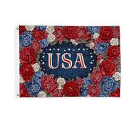 Bandiere di rose per esterni, patriottiche floreali peonie stelle 4 luglio rosso banner decorativo per esterni con occhiello decorazione per terrazza patio campeggio portico anteriore 0,9 x 1,5 m