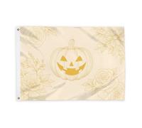 Bandiere di zucca per esterni, eleganti bandiere dorate di Halloween con fiore rosa con corda banner esterno resistente allo sbiadimento decorazione per portico anteriore balcone terrazza patio 0,6 x