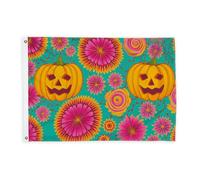 Bandiere di zucca per esterni, Halloween fiore colorato crisantemo Halloween arancione bandiere decorative per esterni con occhiello decorazione per portico anteriore giardino balcone casa 0,9 x 1,5 m