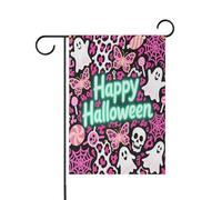 Bandiere di zucca rosa leopardata di Halloween per il giardino felice anno nuovo banner per la decorazione esterna 12x18 doppia faccia