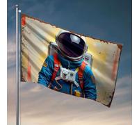 Bandiere divertenti astronauta in tuta spaziale con toppa bandiera americana. Bandiera da giardino stand uomo mobili grotta (60 x 90 cm)