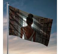 Bandiere divertenti biblioteca solitudine: una donna con riflesso tranquillo bandiera da uomo dormitorio decorazione manica a vento all'aperto (152 x 244 cm)