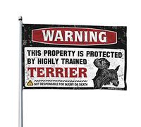 Bandiere divertenti che avvertono questa proprietà è protetta da un terrier altamente addestrato, bandiere divertenti per dormitorio, decorazione per grotte degli uomini (152 x 244 cm)