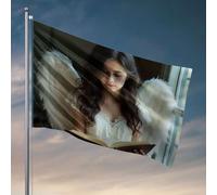 Bandiere divertenti con angelo che legge un libro vicino alla finestra. Bandiere fantastiche bandiere per stanza ragazzi regali divertenti per capo (60 x 90 cm)