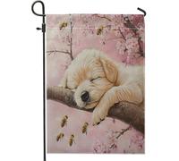 Bandiere divertenti da giardino con api per cani, 30,5 x 45,7 cm, double face, per esterni, per dormire sull'albero di fiori di ciliegio, bandiere standard per prato, cortile con animali, piccole