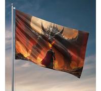 Bandiere divertenti eroe affronta il drago in fiamme bandiera per camera da letto ragazzi cose per la stanza dei ragazzi (60 x 90 cm)