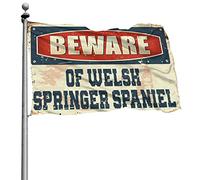 Bandiere divertenti per camera con scritta "Beware of Welsh Springer Spaniel", decorazione da giardino per esterni, divertenti bandiere da parete (60 x 90 cm)