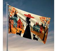 Bandiere divertenti per camera da letto, adolescenti, ragazze, paesaggio urbano autunnale, con sagoma di donne e gatti, bandiere da appendere nella tua stanza o decorazione per la camera dei ragazzi