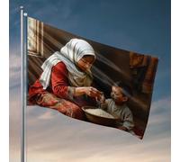Bandiere divertenti per camera ragazzi, mamma e figlio che ordinano riso insieme, bandiera per casa e bar, decorazione per la stanza dei ragazzi (152 x 244 cm)