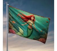 Bandiere divertenti per camera ragazzi sirena che nuota in un giardino sottomarino bandiera college dormitorio poster per ragazzi decorazioni cortile (152 x 244 cm)