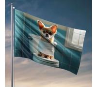 Bandiere divertenti per camera ragazzi un cane che indossa un asciugamano si siede su un gabinetto bandiera college dormitorio poster per ragazzi decorazioni cortile (30 x 45 cm)