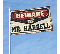 Bandiere divertenti per dormitorio con scritta "Beware Of Mr. Harrell", decorazione per piscina e bar (120 x 180 cm)