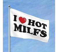 Bandiere divertenti per dormitorio con scritta "I Love Hot Milfs", decorazione divertente per bar e casa, per uomini (60 x 90 cm)