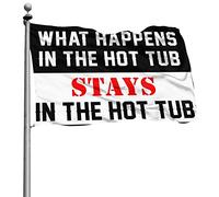 Bandiere divertenti per dormitorio con scritta in inglese "What Happens in the Hot Tub Stay in the Hot Tub Flag", decorazione divertente per bar, casa, per uomo (120 x 180 cm)