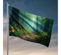 Bandiere divertenti per dormitorio con sentiero magico nella foresta con luci incandescenti, bandiere da giardino, accessori divertenti per bar, grotta dell'uomo (60 x 90 cm)