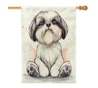 Bandiere divertenti per la casa del cane Shih Tzu, 71 x 101 cm, double face, per esterni, yoga, sport, cuccioli, bandiere verticali standard per la casa, simpatiche decorazioni per il cortile del
