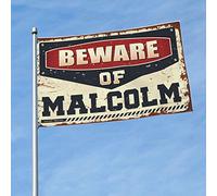 Bandiere divertenti per la stanza Beware Of Malcolm bandiera decorazione per la stanza divertente decorazione della casa (120 x 180 cm)