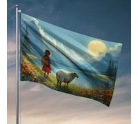 Bandiere divertenti ragazze e pecore vicino al lago sotto una luna piena bandiera ragazzi camera da letto decorazioni cose per la camera dei ragazzi (60 x 90 cm)