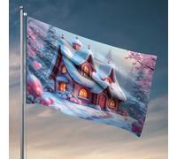 Bandiere divertenti Winter Wonderland: un accogliente cottage coperto di neve bandiera ragazzi camera da letto decorazioni cose per la stanza dei ragazzi (60 x 90 cm)