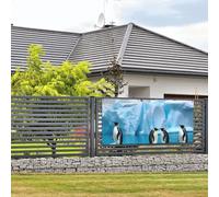 Bandiere e cartelli da appendere alla parete con pinguini sull'iceberg, bandiera con corda per appenderla, 89 x 180 cm, per feste, poster per feste, per interni ed esterni, Capodanno, laurea