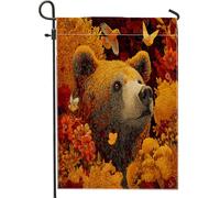 Bandiere estetiche da giardino autunnali con orso boschivo, 30,5 x 45,7 cm, double face, decorazione per esterni, bandiera autunnale retrò con animali selvatici, bandiera per casa, foresta all'aperto