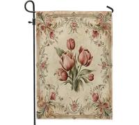 Bandiere estetiche da giardino con tulipani 30,5 x 45,7 cm per esterni, bandiere verticali in lino standard con fiori retrò per la casa, bandiere floreali vittoriane per cortile, cortile, prato