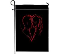 Bandiere estetiche da giardino per San Valentino, 30,5 x 45,7 cm, double face, per decorazione esterna, coppia di uomini e mogli, bandiera in tela per cortile, amante dell'amore, piccola bandiera per