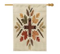 Bandiere estetiche retrò autunnali con croce per la casa, 71 x 101 cm su entrambi i lati per esterni, metà secolo autunno foglia d'acero lino bandiera verticale per la casa, bandiera del