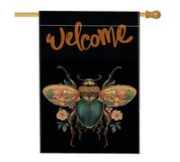 Bandiere estetiche retrò Beatle House 70 x 101 cm per esterni, bandiere vintage floreali insetti standard verticali in lino, bandiere divertenti anni '70 per cortile anteriore cortile stampa bandiere