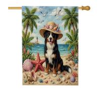 Bandiere estive con cane da montagna bernese, 71 x 101 cm, double face, per esterni, con cucciolo di palma, bandiera verticale standard per la casa, bandiera tropicale per cortile anteriore cortile