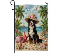 Bandiere estive da giardino con cane da montagna bernese, 30,5 x 45,7 cm, double face, per esterni, palme, cuccioli, spiaggia, standard, verticali, in tela, bandiere per casa, cortile, cortile, prato