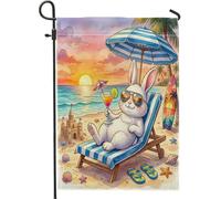 Bandiere estive da giardino con coniglietto da spiaggia, 30,5 x 45,7 cm, per esterni, tropicale, costiera, spiaggia, lettino, bandiere verticali standard, in lino, con divertente stampa di coniglio
