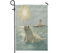 Bandiere estive da giardino con lamantino costiero, 30,5 x 45,7 cm, per esterni, divertenti bandiere verticali in lino standard per casa, anime per cortile, cortile, prato, decorazione per esterni