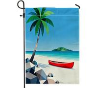 Bandiere estive da giardino in legno da spiaggia, barca, 30,5 x 45,7 cm, double face, per esterni, con nave costiera tropicale, bandiere verticali standard per casa, bandiere per la casa in tela