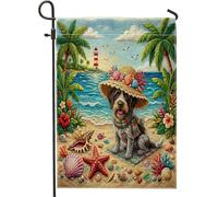 Bandiere estive tedesche con puntatore a pelo duro, 30,5 x 45,7 cm, double face, per esterni, bandiere verticali standard per la casa, in tela con palme, divertenti bandiere per cortile, cortile e