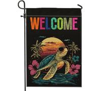 Bandiere estive vintage da giardino con tartarughe marine, 30,5 x 45,7 cm, double face, decorazione per esterni, spiaggia, costiera, retrò, bandiera per casa, in tela, per esterni, piccola bandiera da