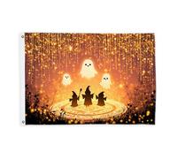 Bandiere fantasma per esterni, Halloween Fantasioso Mago Cerchio Magico Halloween Bandiere arancioni con corda Banner Outdoor Resistente allo sbiadimento Decorazione per Balcone Terrazza Giardino
