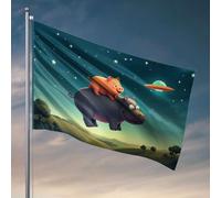 Bandiere fantastiche per dormitorio universitario Un maiale cavalca sulla schiena di un ippopotamo sotto un cielo stellato. Bandiere per camera da letto adolescenti ragazze divertente decorazione per