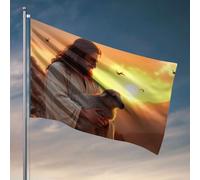 Bandiere fantastiche per dormitorio universitario Una persona tiene una pecora su uno sfondo al tramonto. Bandiere per camera da letto adolescenti ragazze divertente decorazione per la casa (30 x 45