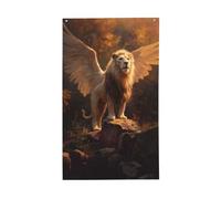 Bandiere fantasy con leone alato sulle rocce, striscione di auguri stagionale con occhielli, per interni ed esterni, feste e decorazioni per la casa