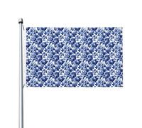 Bandiere floreali blu bianche con motivo vintage per casa da cortile, 0,9 x 1,5 m, striscione di auguri con occhielli per interni ed esterni, decorazioni per la casa