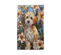 Bandiere floreali in vetro colorato, motivo Cockapoo con gigli, 9 x 1,5 m, con occhielli, per interni ed esterni, feste e decorazioni per la casa