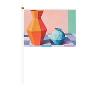 Bandiere geometriche a due vasi, astratte, vintage, piccole bandiere tenute in mano, mini bandiere su bastone per feste, attività di squadra, parate, decorazione per le vacanze, confezione da 10