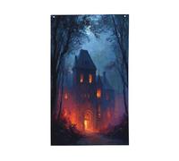 Bandiere gotiche con castello nel bosco per la casa, 9 x 1,5 m, striscione di auguri con occhielli per interni ed esterni, decorazioni per la casa