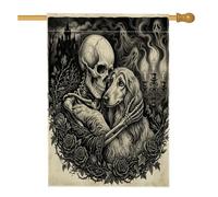 Bandiere gotiche di Halloween con levriero afgano, 71 x 101 cm, double face per esterni, scheletro spettrale gotico standard verticale su tela, bandiera per la casa, spaventosa bandiera con stampa sul