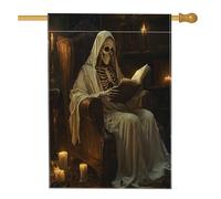 Bandiere gotiche per la casa di Halloween con triste mietitore, 71 x 101 cm, per esterni, horror spaventoso teschio gotico, bandiere verticali standard per la casa, scheletro raccapricciante anteriore