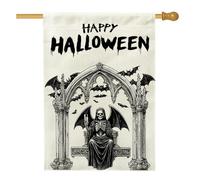 Bandiere gotiche per la casa di Halloween con triste mietitore, 71 x 101 cm, per esterni, spaventoso scheletro, pipistrello, bandierine verticali standard per la casa, teschio gotico, decorazione per